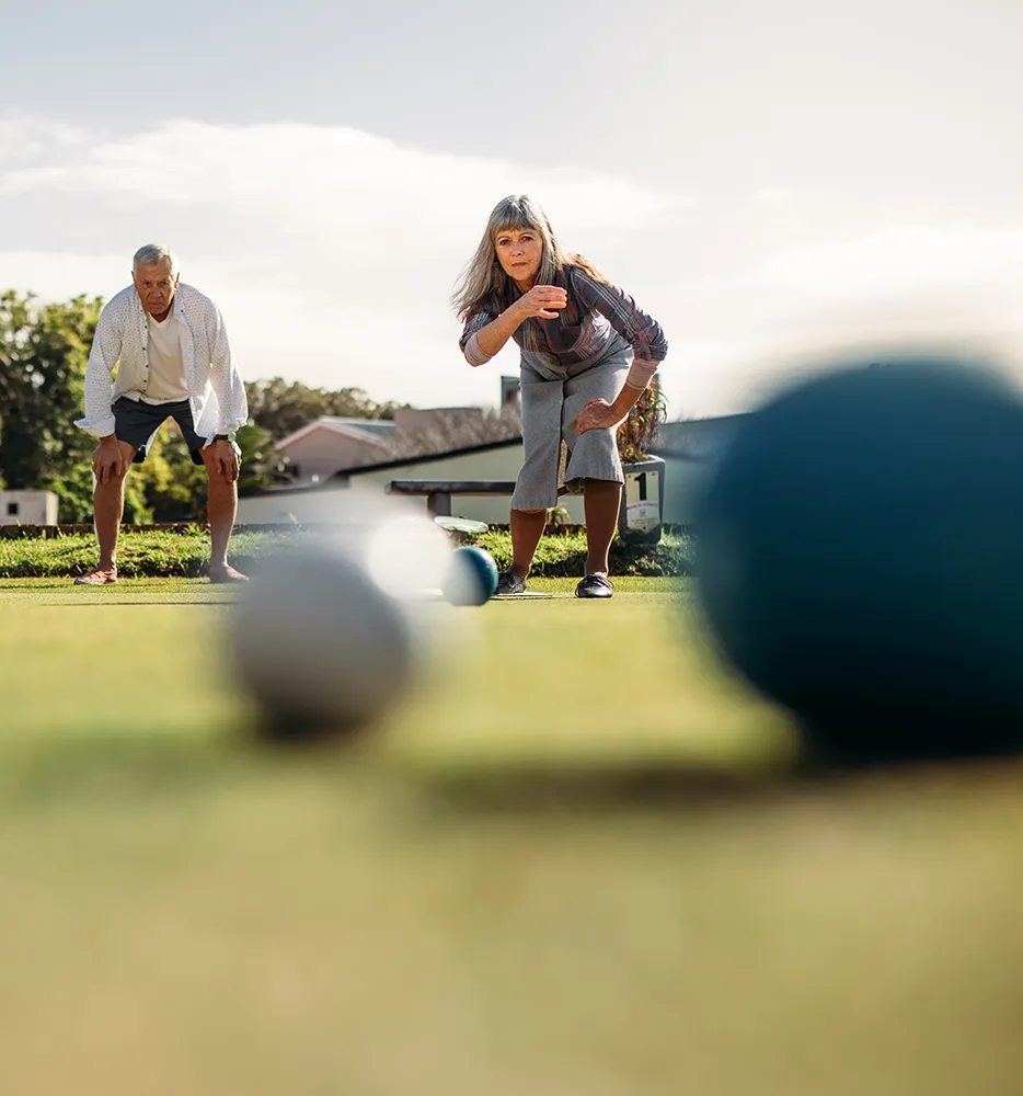 Bocce ball outside on Patricia Lake's grassy greens